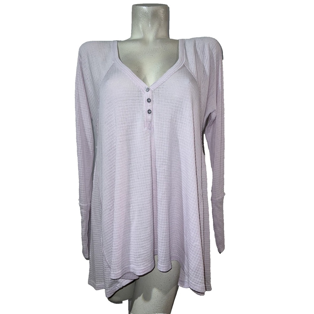 We The Free Free People Lilac Lavender Waffle Knit Henley Thermal Top Medium